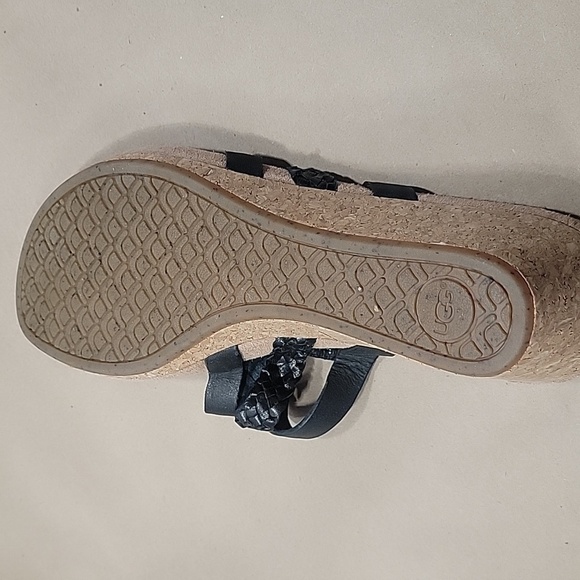 UGG Black Wedge Sandals, Leather Solid and Braided Straps, NWOT.  Size 8.5 - Picture 3 of 8